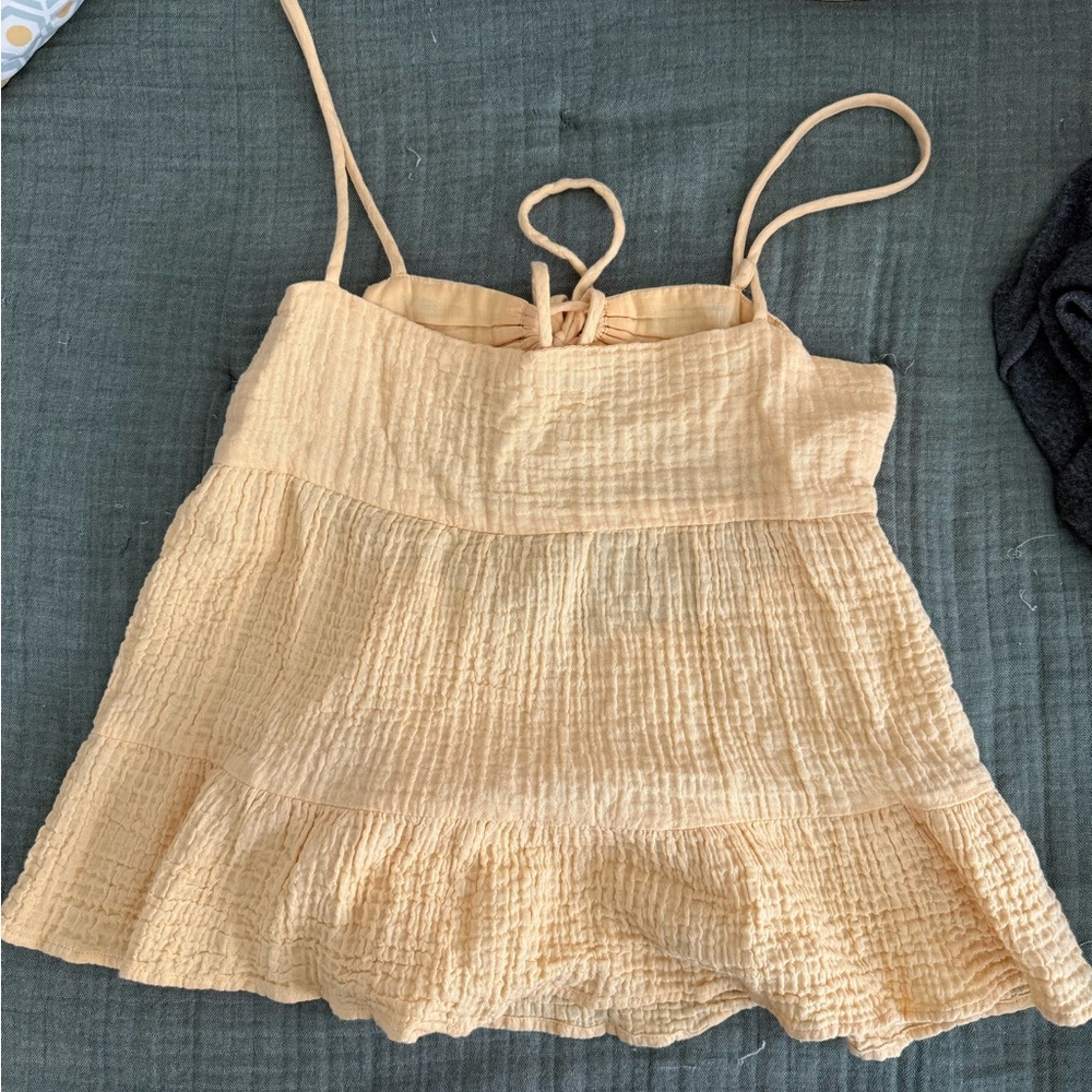 Zara Light Yellow Textured Spaghetti Strap Top